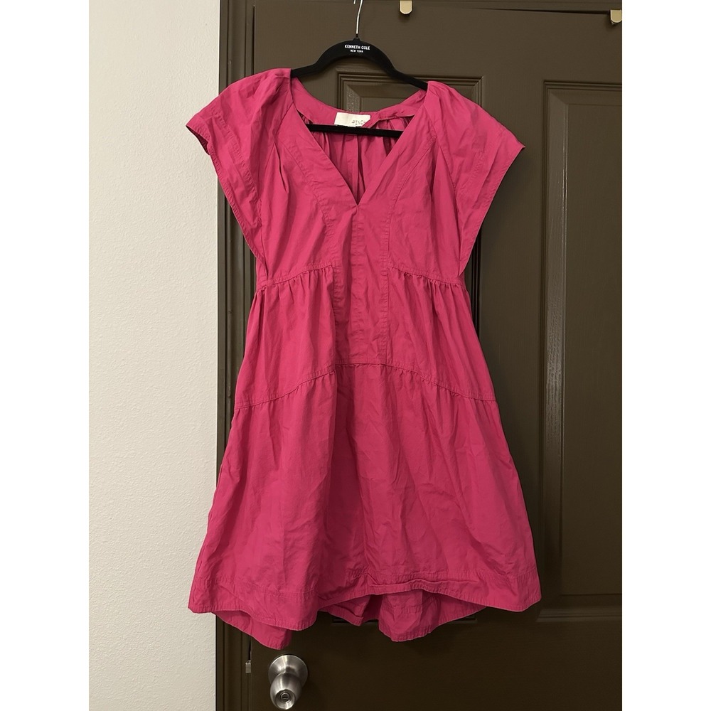 Pinch Pink Cotton Tiered Midi Dress Women's Size L V-Neck Ruffle Flutter Sleeve
